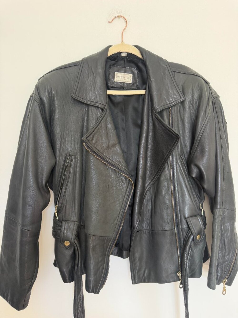 Henri Bendel Leather Motorcycle Jacket Biker Vintage Edgy Grunge Black - Medium